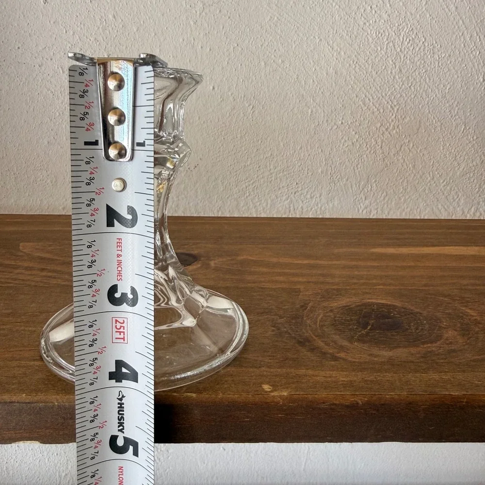 Set of 3 Clear Glass Taper Candle Holders Hexagonal Base 4 inch